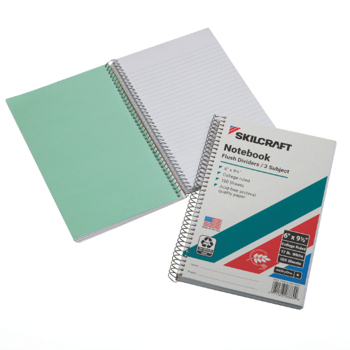 Skilcraft notebook with green dividers